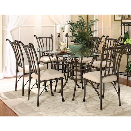 Rectangular Glass Top Dining Table with Six Dining Side Chairs